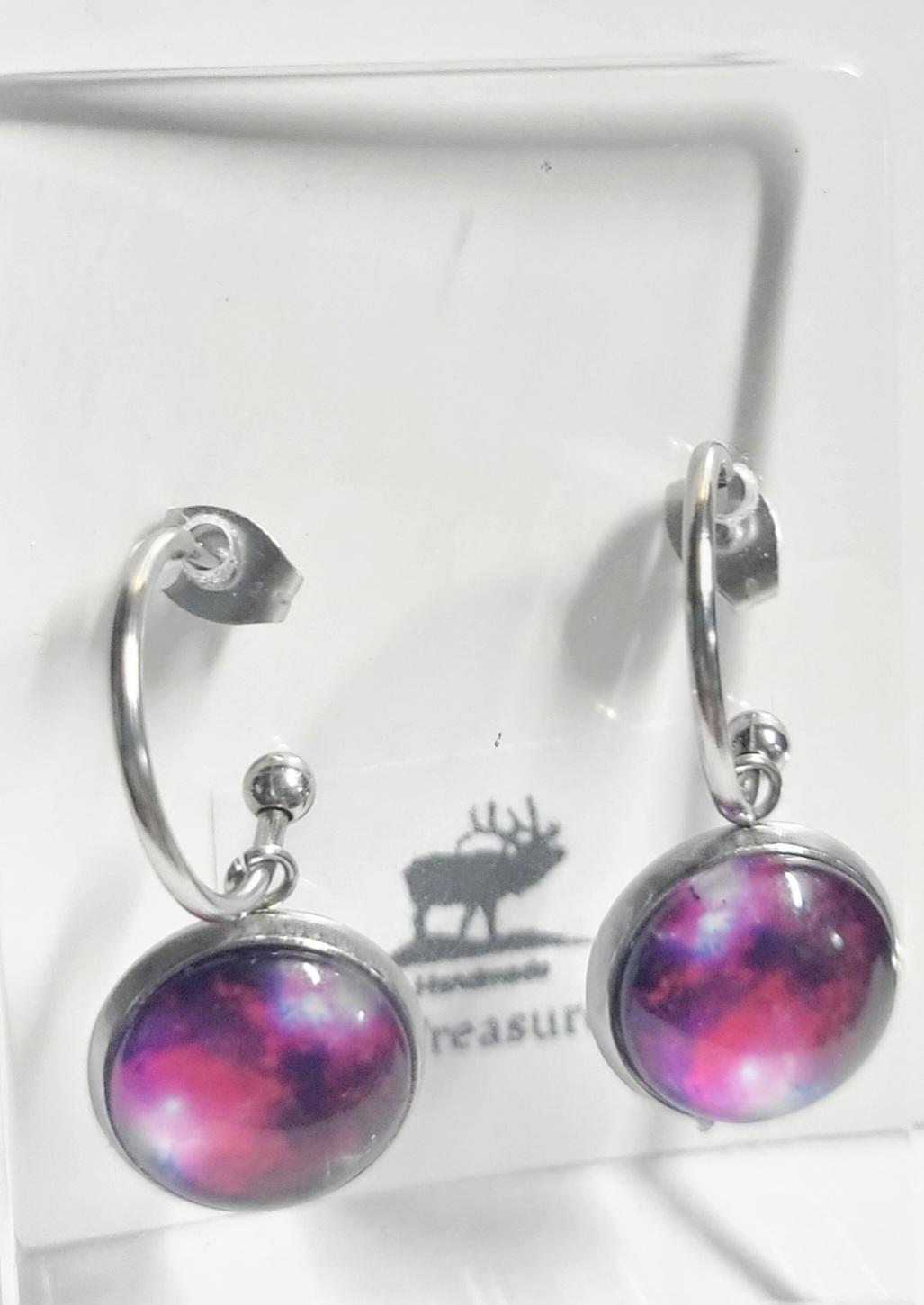 Nebula Galaxy Cosmic Ethereal Purple Hoop Earrings