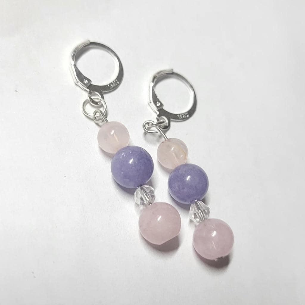 Natural Crystal Rose Quartz Angelite Morganite Beaded Drop Earrings