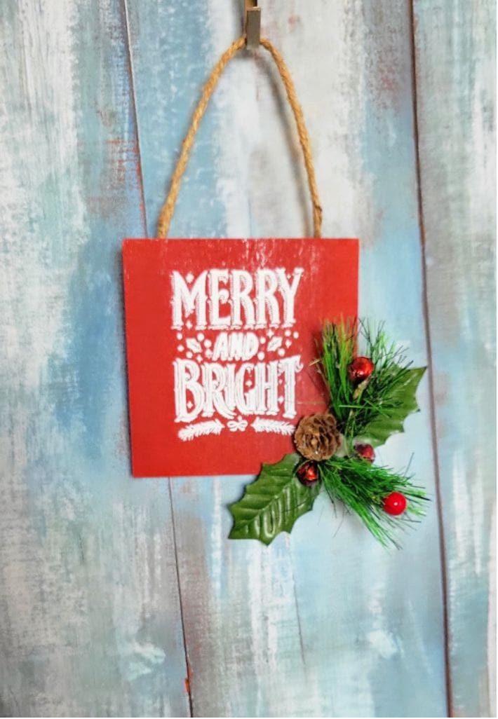 Merry and Bright with mistletoe Christmas wall hanging art
