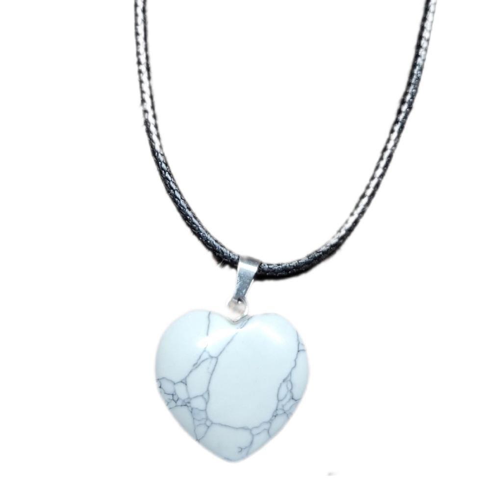 Natural Howlite Heart-Shaped Pendant Corded Necklace