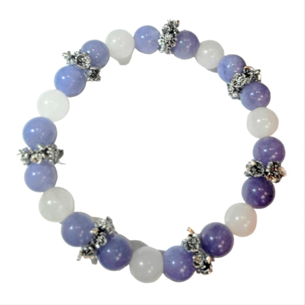Natural Angelite and Selenite Crystal With Butterflies Floral 7" Beaded Bracelet