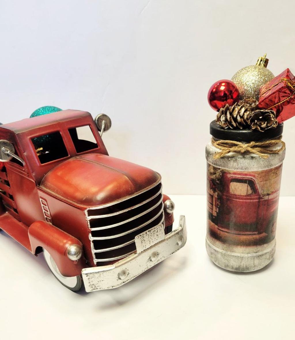 Farmhouse truck rustic glass jar Christmas decor