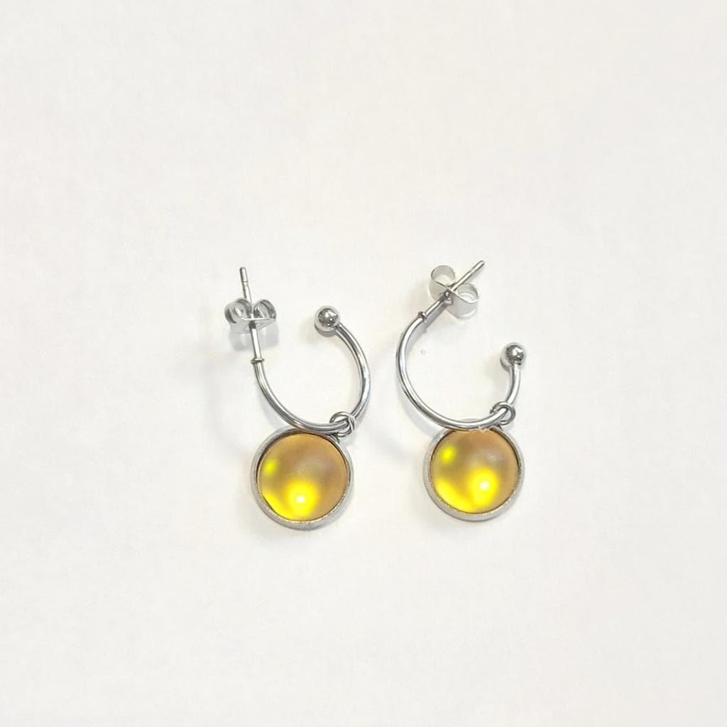 Yellow crystal sea glass rhinestone dangle drop hoop earrings