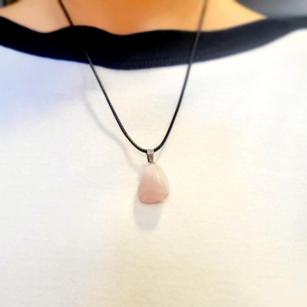 Natural Rose Quartz Crystal Pendant Necklace