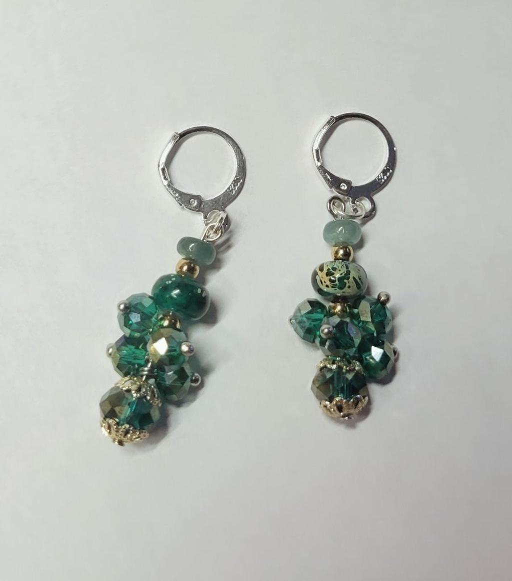 925 SS Grandidierite & teal faceted beads dangle earrings