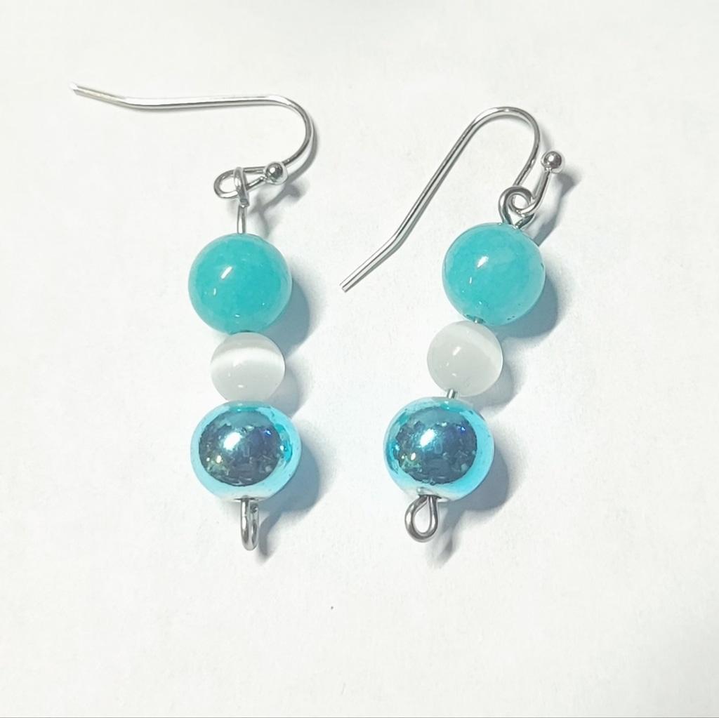 Natural Crystal Amazonite Hematite Selenite Beaded Dangle Earrings Handmade