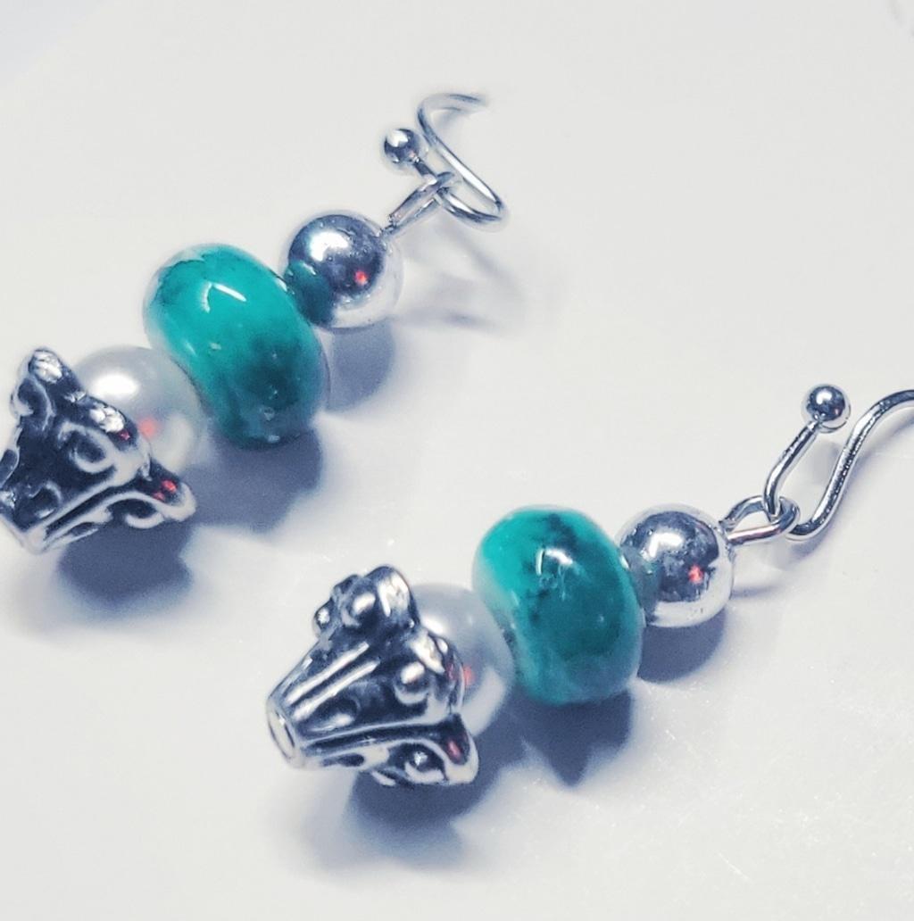 Green Glass Bead Tulip Dangle Earrings