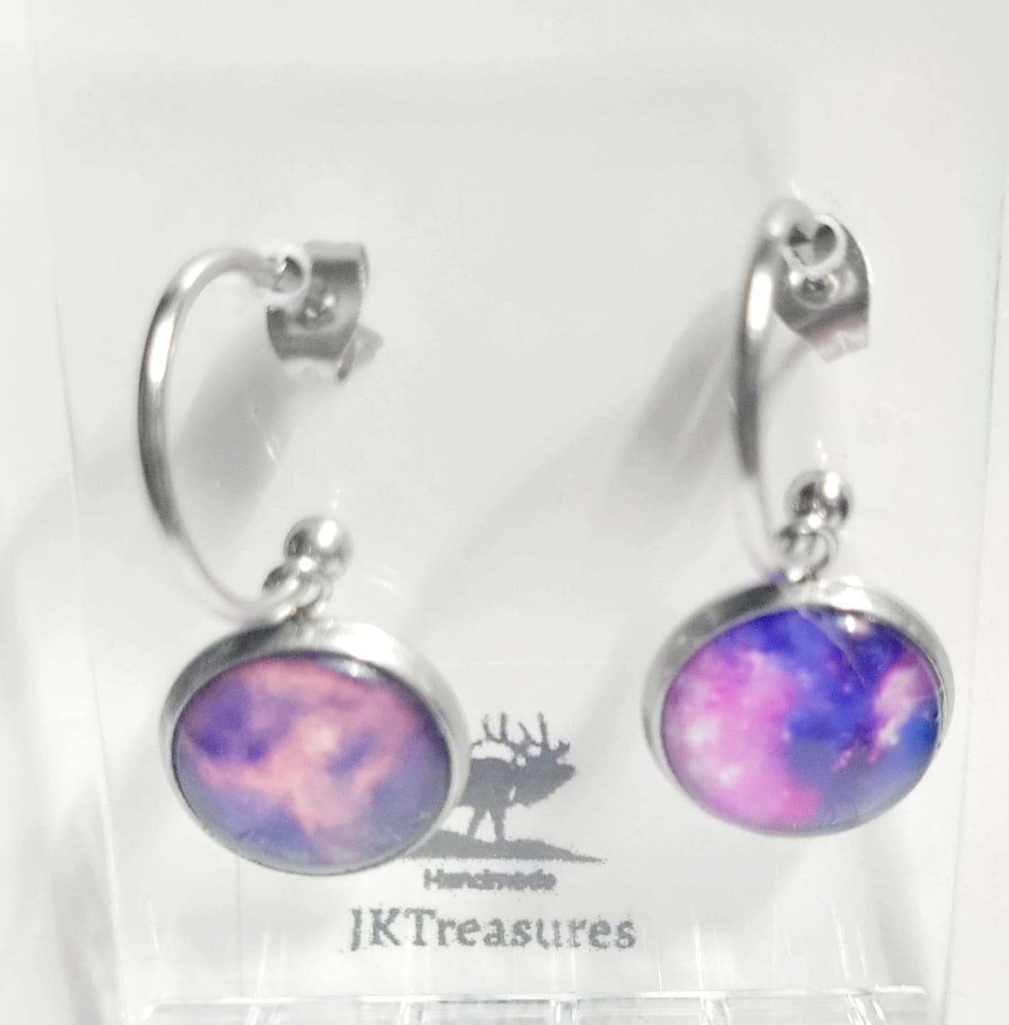 Nebula Galaxy Cosmic Ethereal Pink & Purple Hoop Earrings