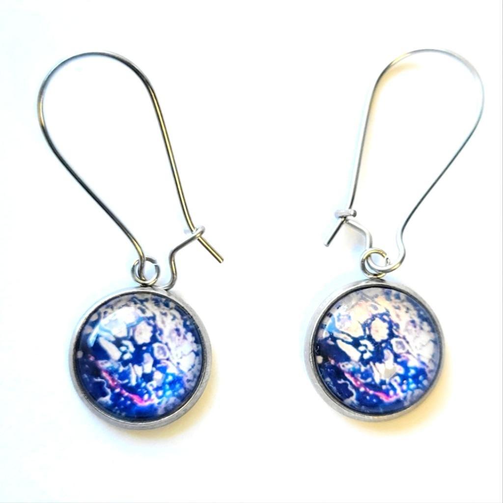 Elegant Blue and Silver Abstract Bubble Earrings
