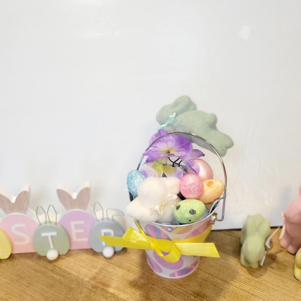 Easter Egg and Flower Table Home Decor Bucket