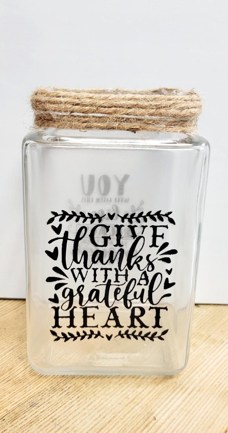 Handpainted farmhouse rustic style square jar table decor