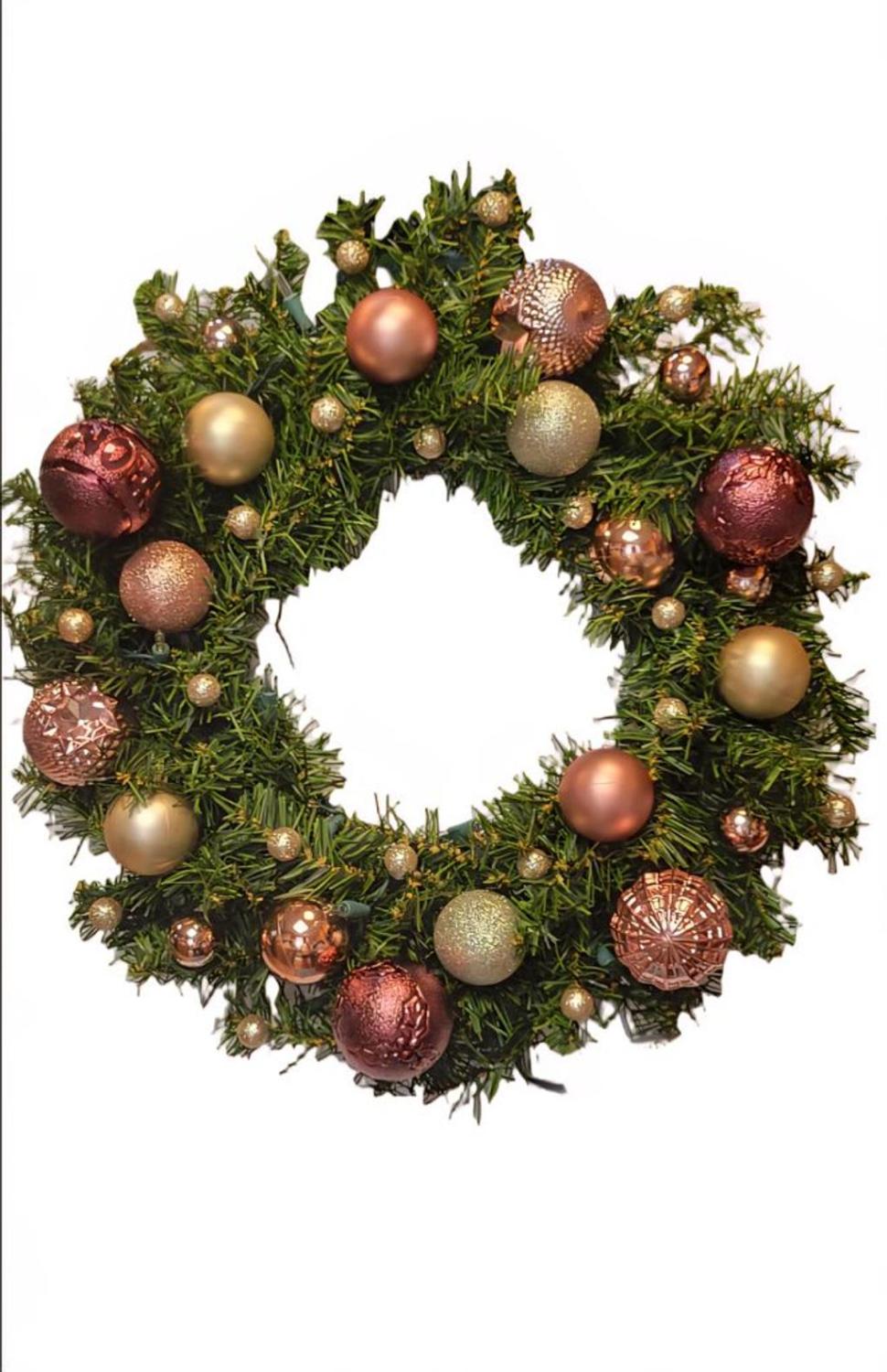 Luxury Pink & Gold Christmas Wreath, 19" Handmade Prelit Holiday Door Decor