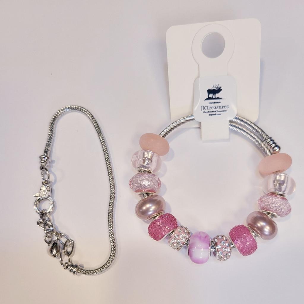 European Style Large Beaded Adjustable Snake Coil Bracelet 7"