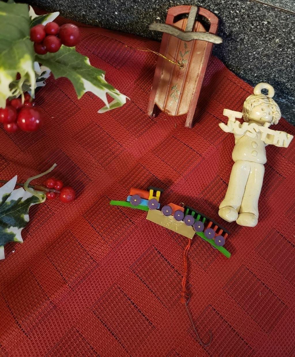 Vintage personalized Justin Christmas ornaments