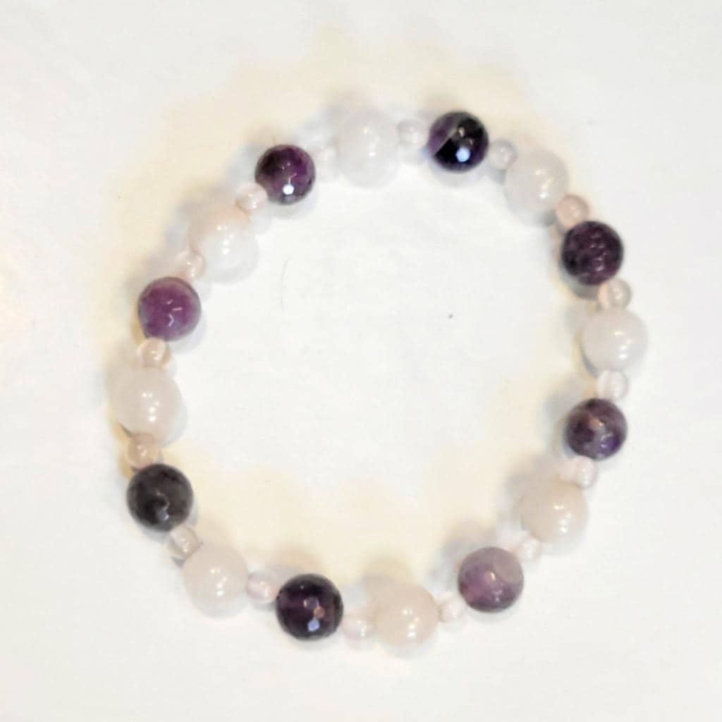Artisanal Natural Amethyst Clear Quartz Rose Quartz Crystal Beaded Bracelet