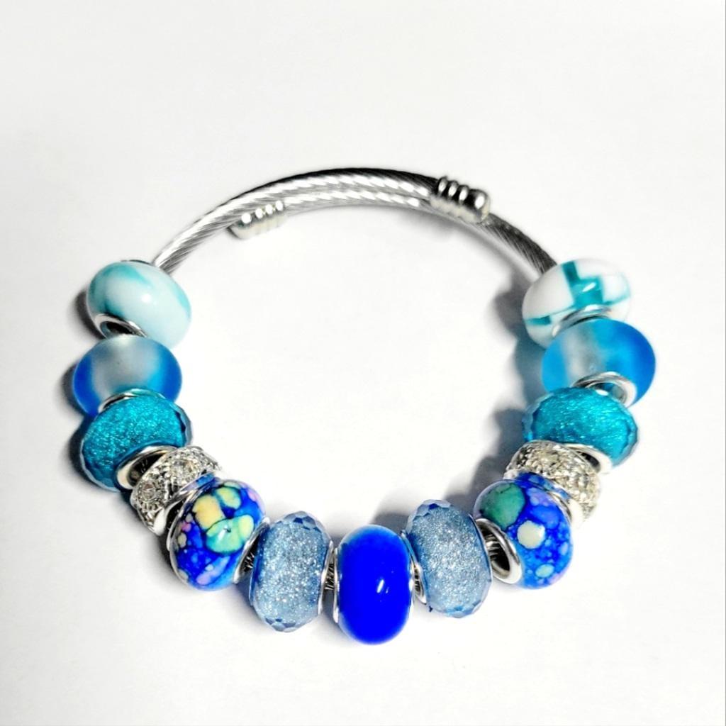 European Style Large Beaded Adjustable Snake Coil Bracelet 7"