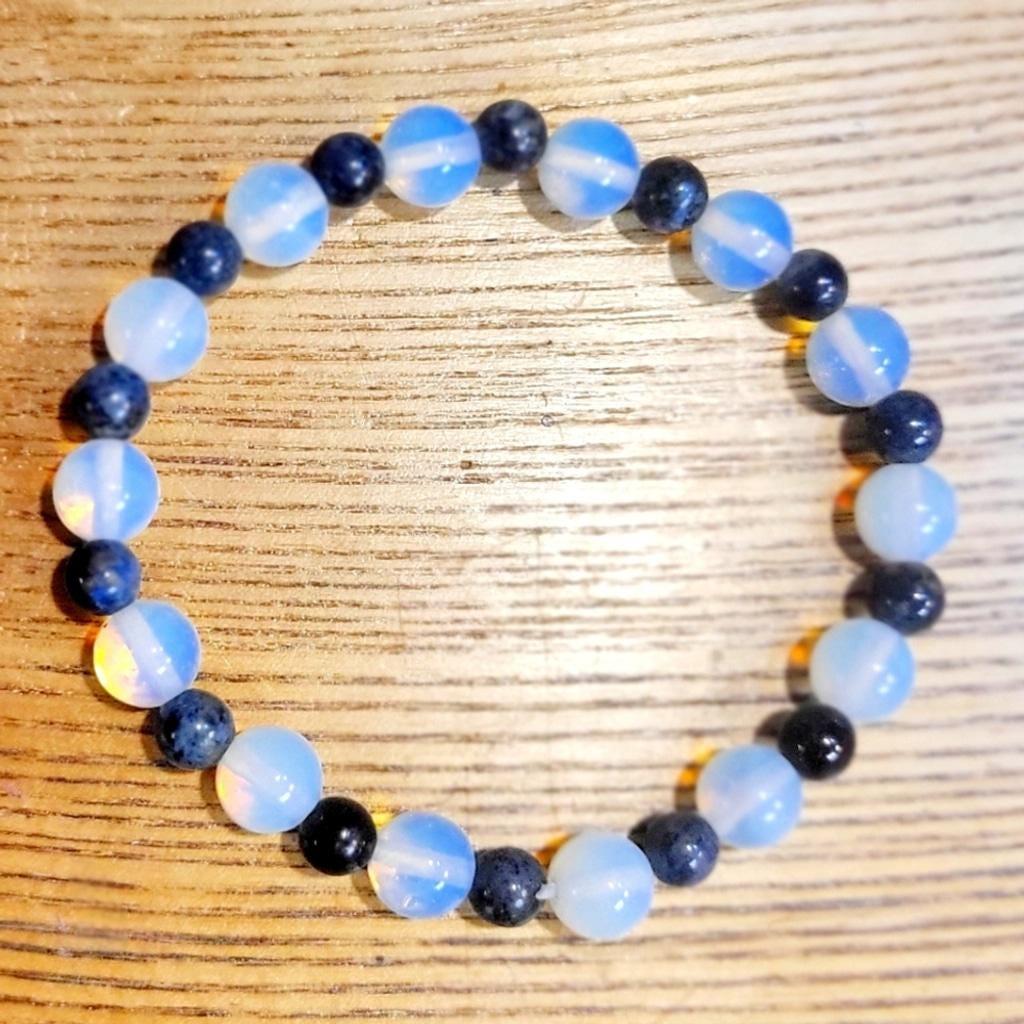 Natural Blue Dumortierite & Opalite crystal  stretch bracelet